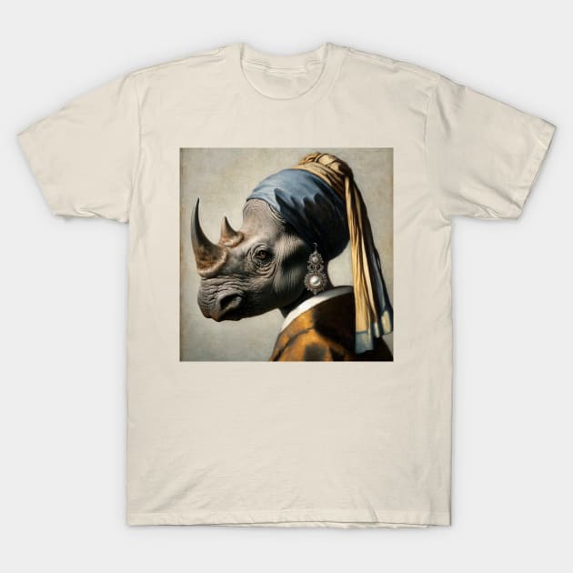 Wildlife Conservation - Pearl Earring Rhino Meme T-Shirt by Edd Paint Something